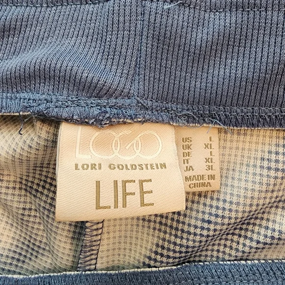 LOGO Life by Lori Goldstein Regular Waffle KnitWide Leg Pant Steel Blue Sz L NWT - Picture 2 of 4
